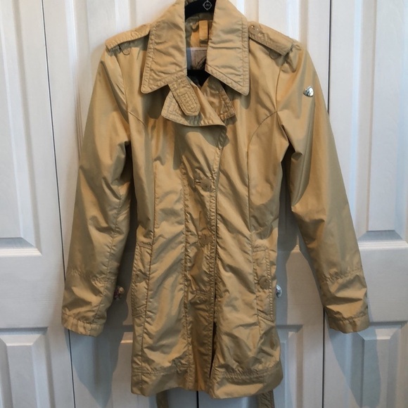 Postcard Bergdorf Goodman Tan Gold Belted Collared Lined Trench Coat Jacket 6 - Picture 9 of 16